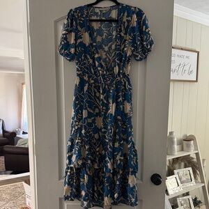 Knox Rose Blue and Cream Floral Tiered Midi Dress